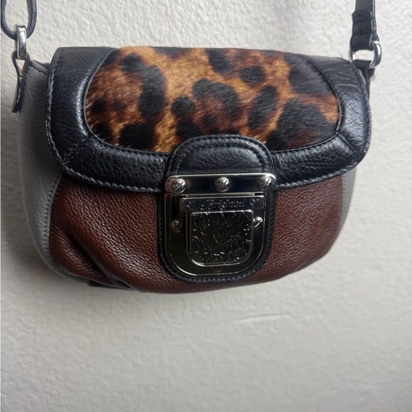 Brighton Handbags - Brighton Brown and Gray Crossbody Bag with Leopard Print
